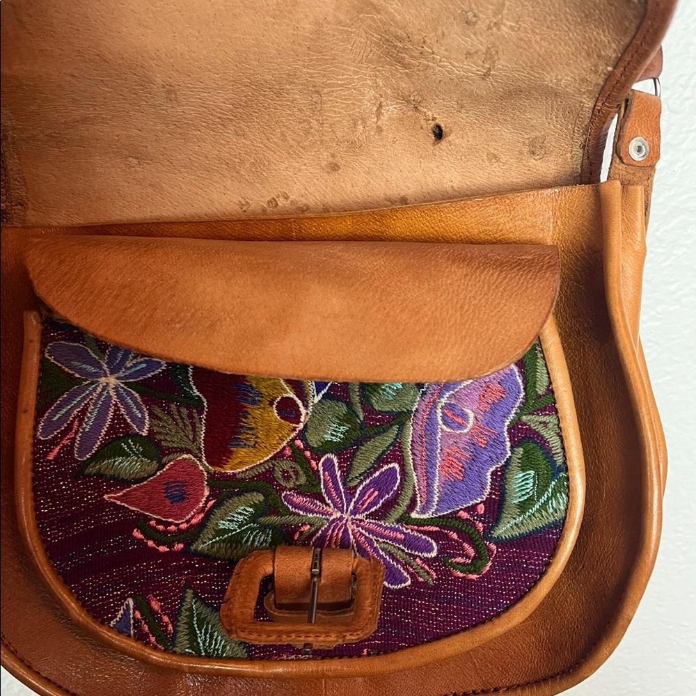 Bohemian Leather Embroidered Floral Cross Body Bag - Picture 8 of 8